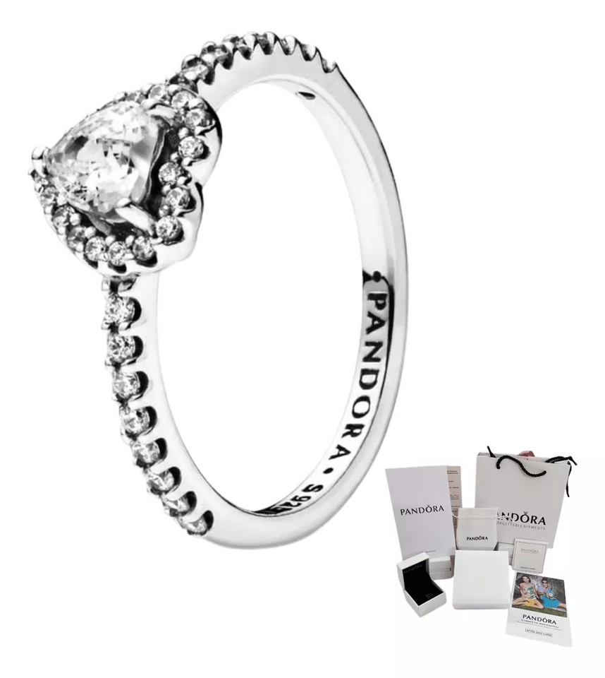 ANILLO PROMESA PANDORA CORAZON ELEVADO + KIT DE REGALO