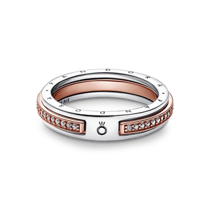 ANILLO LOGO Y PAVE 2 TONOTS SIGNATURE PANDORA + KIT DE REGALO