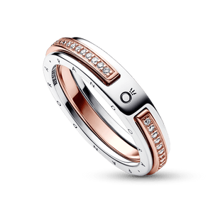 ANILLO LOGO Y PAVE 2 TONOTS SIGNATURE PANDORA + KIT DE REGALO