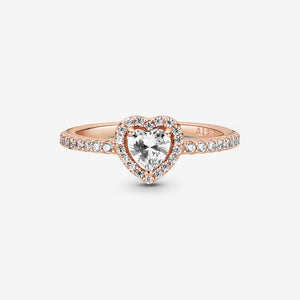 ANILLO PANDORA PROMESA CORAZON BRILLANTE ELEVADO BLANCO ORO ROSA + KIT DE REGALO