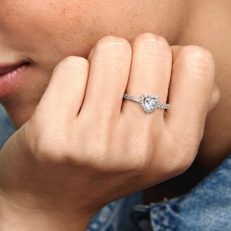 ANILLO PROMESA PANDORA CORAZON ELEVADO + KIT DE REGALO