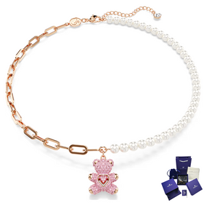 COLLAR TEDDY BEAR OSO SWAROVSKI ROSE GOLD PERLAS
