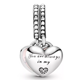 CHARM COLGANTE CORAZON MADRE E HIJA COLOR ROSA PLATA