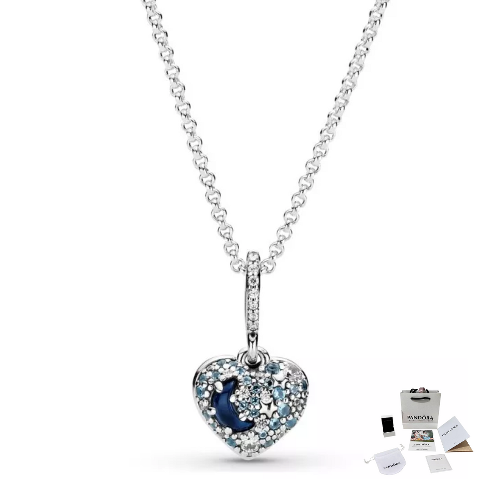 COLLAR SPARKLING BLUE MOON PANDORA + KIT DE REGALO