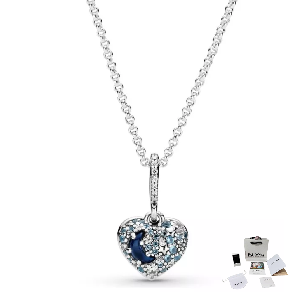 COLLAR SPARKLING BLUE MOON PANDORA + KIT DE REGALO