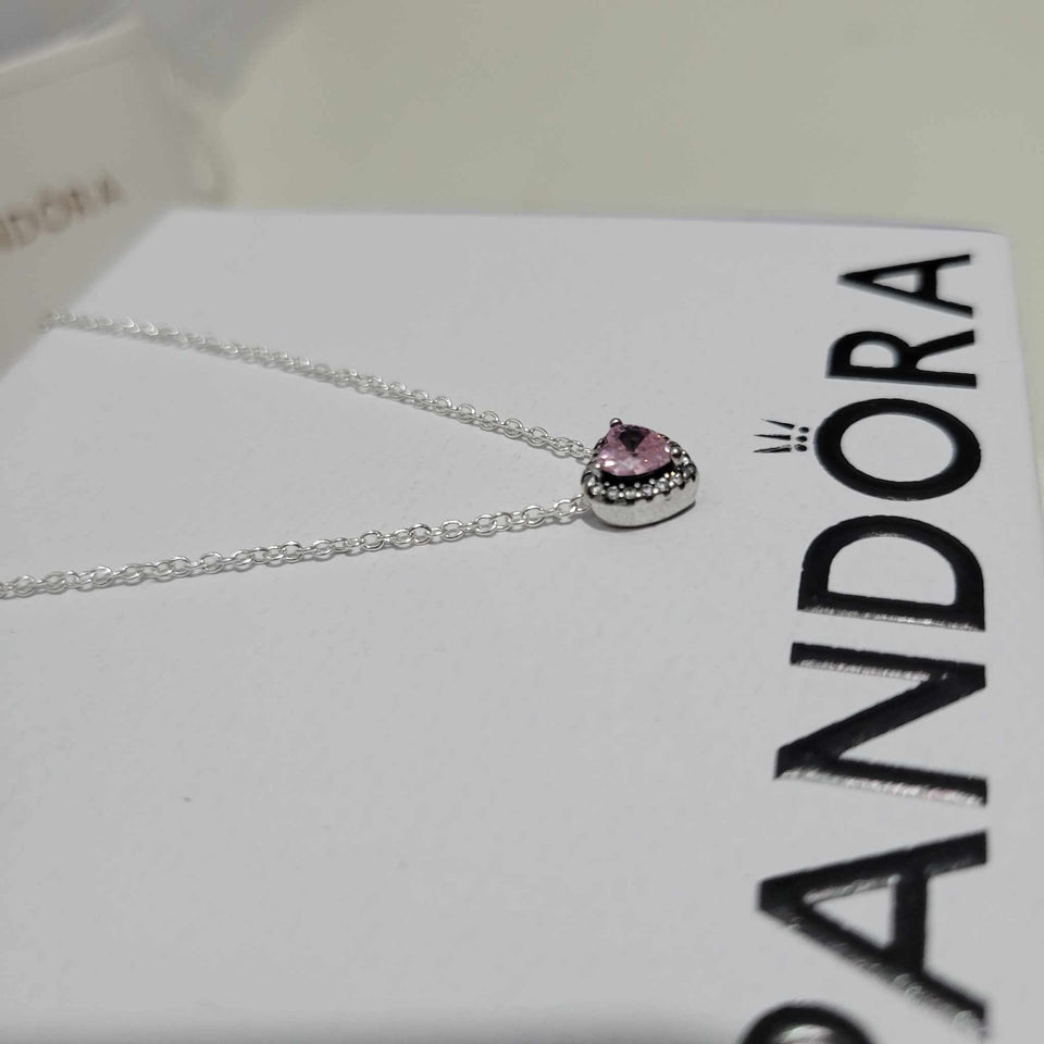 COLLAR PANDORA CORAZON ELEVADO ROSA + KIT DE REGALO