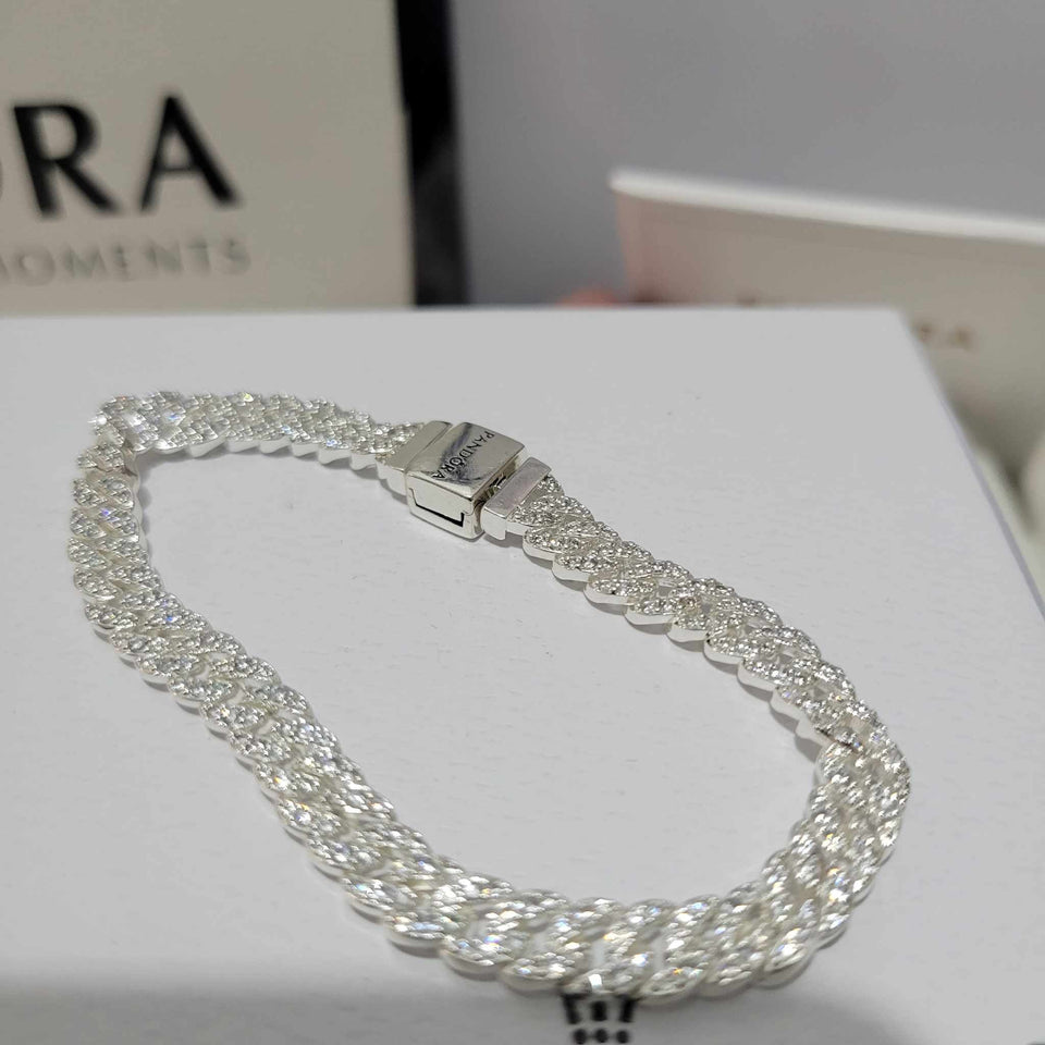 PULSERA PANDORA TENIS TIMELESS PAVE BRILLANTE PLATA + KIT DE REGALO