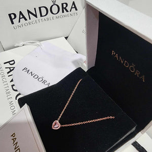 COLLAR PANDORA ORO ROSA CORAZON ELEVADO ROSA + KIT DE REGALO