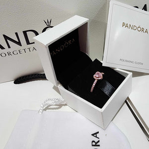 SET CONJUNTO PANDORA ANILLO + ARETES + COLLAR CORAZON ELEVADO ROSA ROSE GOLD
