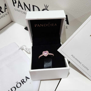 ANILLO PANDORA PROMESA CORAZON BRILLANTE ELEVADO ORO ROSA + KIT DE REGALO