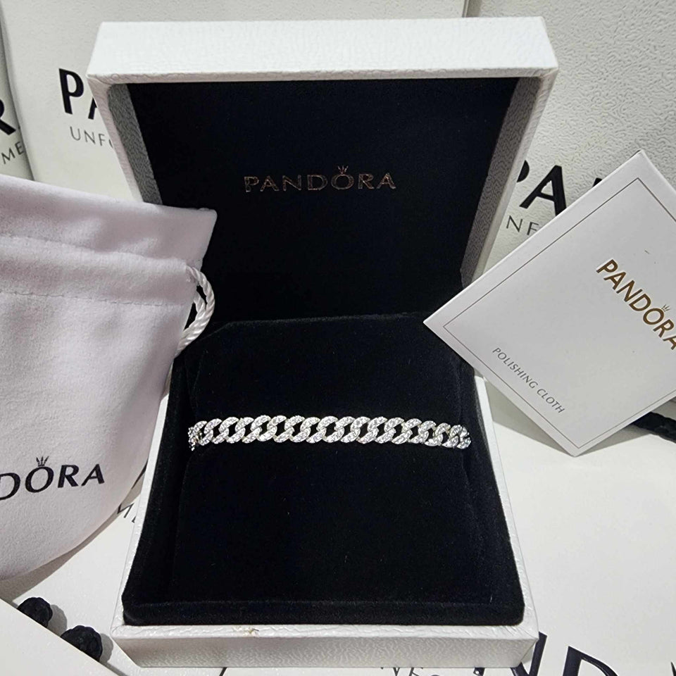 PULSERA PANDORA TENIS TIMELESS PAVE BRILLANTE PLATA + KIT DE REGALO