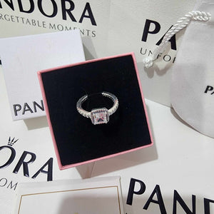 ANILLO SQUARE CUADRADO HALO BRILLANTE PANDORA + KIT DE REGALO
