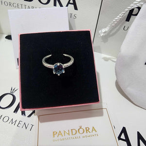 ANILLO COMPROMISO PANDORA CORONA DESLUMBRANTE AZUL + KIT DE REGALO
