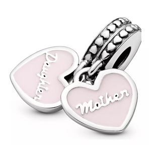 CHARM COLGANTE CORAZON MADRE E HIJA COLOR ROSA PLATA
