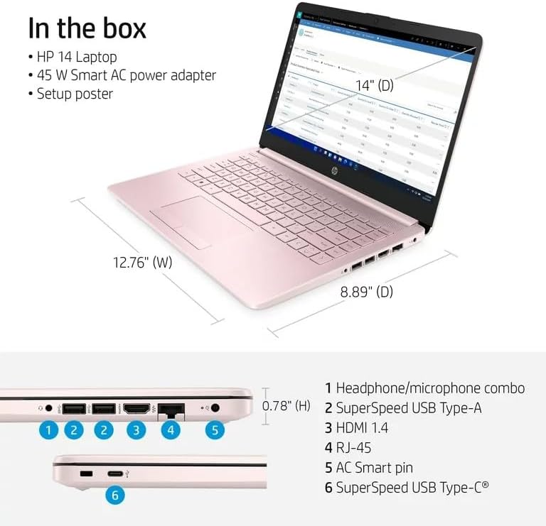 Laptop HP 14, Intel Celeron N4020, 4 GB de RAM, 64 GB de almacenamiento, pantalla HD Micro-edge de 14 pulgadas, Windows 11 Home, delgada y portátil, gráficos 4K, un año de Microsoft 365 (14-dq0040nr, 2021, blanco copo de nieve ) 