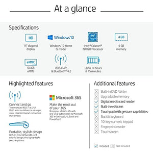 Computadora portátil HP Stream HD BrightView de 14", Intel Celeron N4120, 16 GB de RAM, 256 GB de almacenamiento (tarjeta USB de 128 GB Emmc+ de 128 GB), gráficos Intel UHD, cámara web de 720p, Wi-Fi, 1 año de Office 365, Win 11 S, dorado 