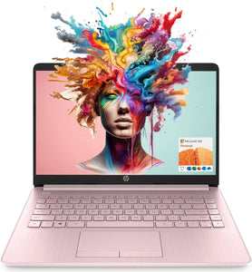 Laptop portátil HP (incluye 1 año de Microsoft 365), pantalla HD de 14'', 8 GB de RAM, 64 GB eMMC, Intel Quad-Core N4120, estudiantes y empresas, cámara web, HDMI, Wi-Fi, RJ-45, Windows 11 Home, rosa 