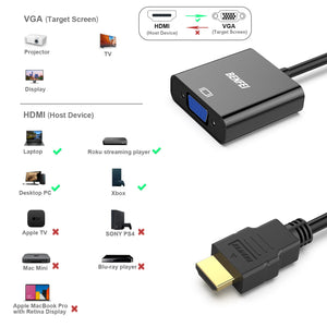 BENFEI HDMI to VGA, Gold-Plated Adapter (Male to Female) for Computer, Desktop, Laptop, PC, Monitor, Projector, HDTV, Chromebook, Raspberry Pi, Roku, Xbox and More - Black