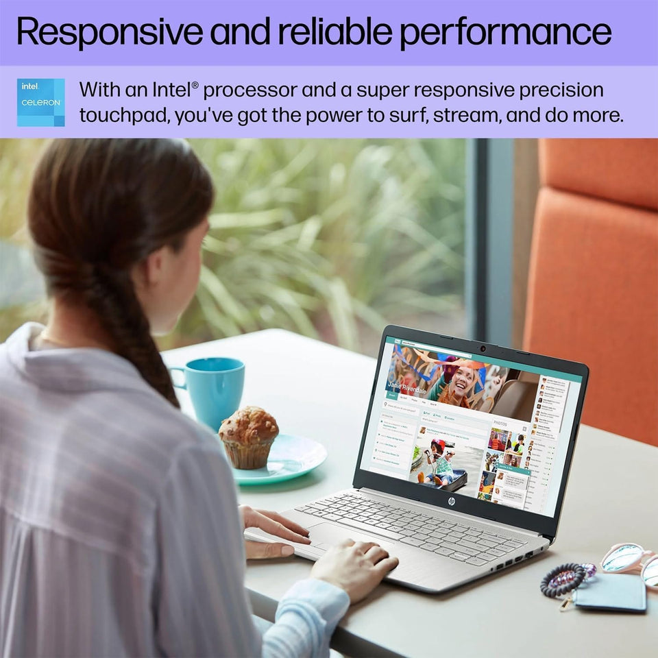 Laptop HP 14, Intel Celeron N4020, 4 GB de RAM, 64 GB de almacenamiento, pantalla HD Micro-edge de 14 pulgadas, Windows 11 Home, delgada y portátil, gráficos 4K, un año de Microsoft 365 (14-dq0040nr, 2021, blanco copo de nieve ) 