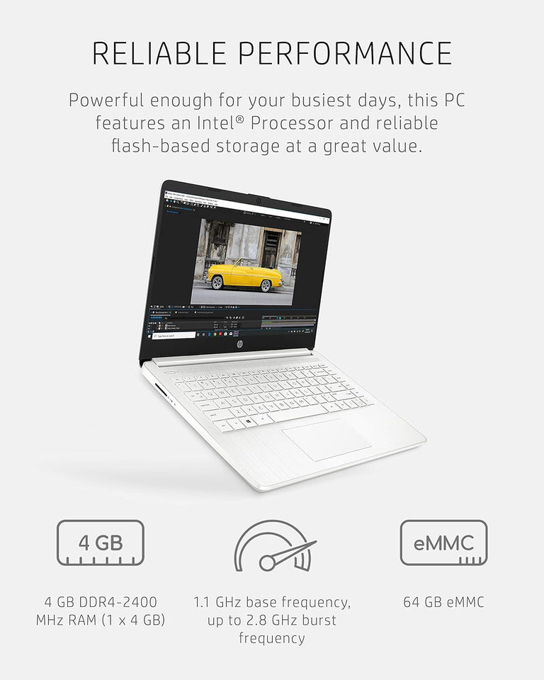 Laptop HP 14, Intel Celeron N4020, 4 GB de RAM, 64 GB de almacenamiento, pantalla HD Micro-edge de 14 pulgadas, Windows 11 Home, delgada y portátil, gráficos 4K, un año de Microsoft 365 (14-dq0040nr, 2021, blanco copo de nieve ) 