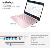 Laptop portátil HP (incluye 1 año de Microsoft 365), pantalla HD de 14'', 8 GB de RAM, 64 GB eMMC, Intel Quad-Core N4120, estudiantes y empresas, cámara web, HDMI, Wi-Fi, RJ-45, Windows 11 Home, rosa 