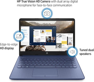 HP más nuevo portátil ultraligero de 14" para estudiantes y empresas, Intel Quad-Core N4120, 8 GB de RAM, 192 GB de almacenamiento (64 GB eMMC+128 GB Micro SD), 1 año de Office 365, cámara web, HDMI, WiFi, USB-A y C, Win 11 S 