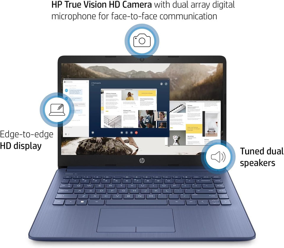 Laptop portátil HP (incluye 1 año de Microsoft 365), pantalla HD de 14'', 8 GB de RAM, 64 GB eMMC, Intel Quad-Core N4120, estudiantes y empresas, cámara web, HDMI, Wi-Fi, RJ-45, Windows 11 Home, rosa 