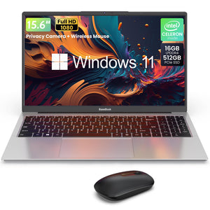 Computadora portátil de 15.6” con Ethernet, procesador Intel Jasper Lake de 11.a generación, computadora portátil con Windows 11 para estudiantes y empresarios, 16 GB de RAM y 512 SSD, tipo C de función completa, 1080P FHD IPS, HDMI, gris 