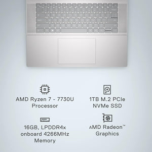Laptop Dell Inspiron 16 5635 - AMD Ryzen 7-7730U, QHD de 16 pulgadas, 16 GB LPDDR4x RAM, 1 TB SSD, gráficos AMD Radeon, Windows 11 Home, 1 año de soporte premium - Platino plateado 