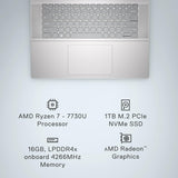 Laptop Dell Inspiron 16 5635 - AMD Ryzen 7-7730U, QHD de 16 pulgadas, 16 GB LPDDR4x RAM, 1 TB SSD, gráficos AMD Radeon, Windows 11 Home, 1 año de soporte premium - Platino plateado 
