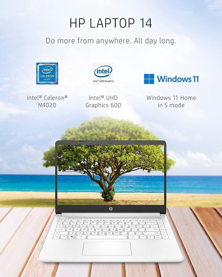 Laptop HP 14, Intel Celeron N4020, 4 GB de RAM, 64 GB de almacenamiento, pantalla HD Micro-edge de 14 pulgadas, Windows 11 Home, delgada y portátil, gráficos 4K, un año de Microsoft 365 (14-dq0040nr, 2021, blanco copo de nieve ) 