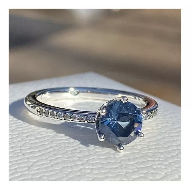 ANILLO COMPROMISO PANDORA CORONA DESLUMBRANTE AZUL + KIT DE REGALO