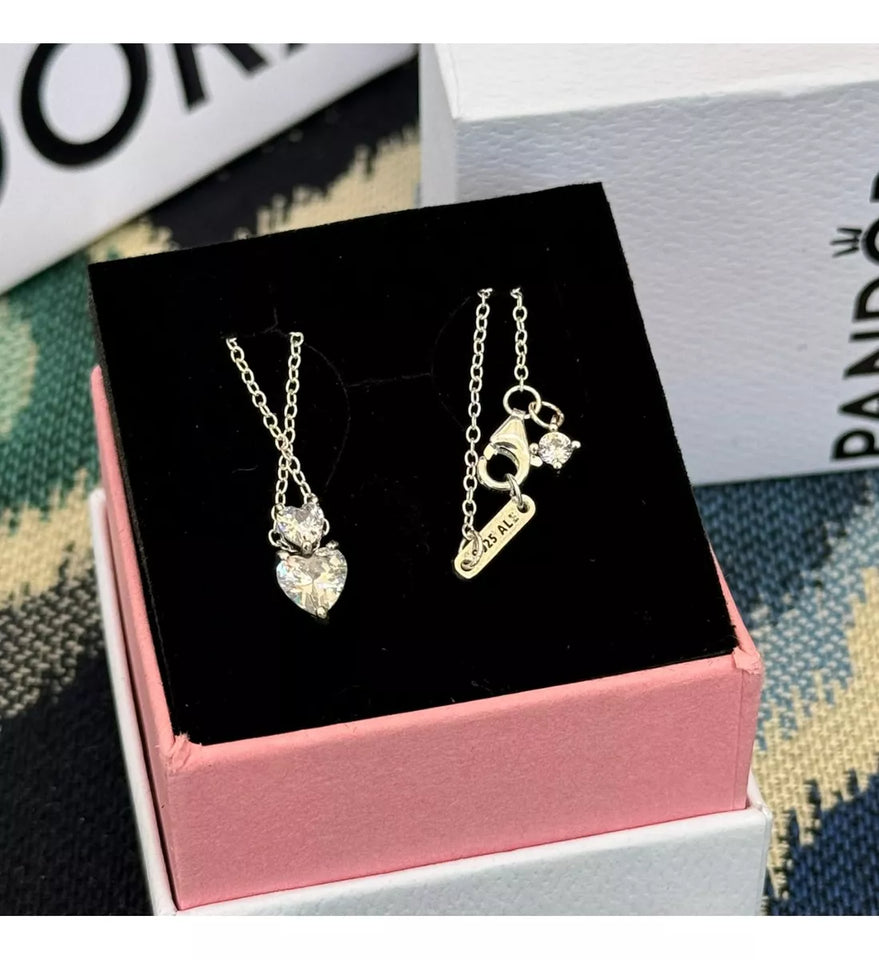COLLAR PANDORA DOBLE CORAZON + KIT DE REGALO