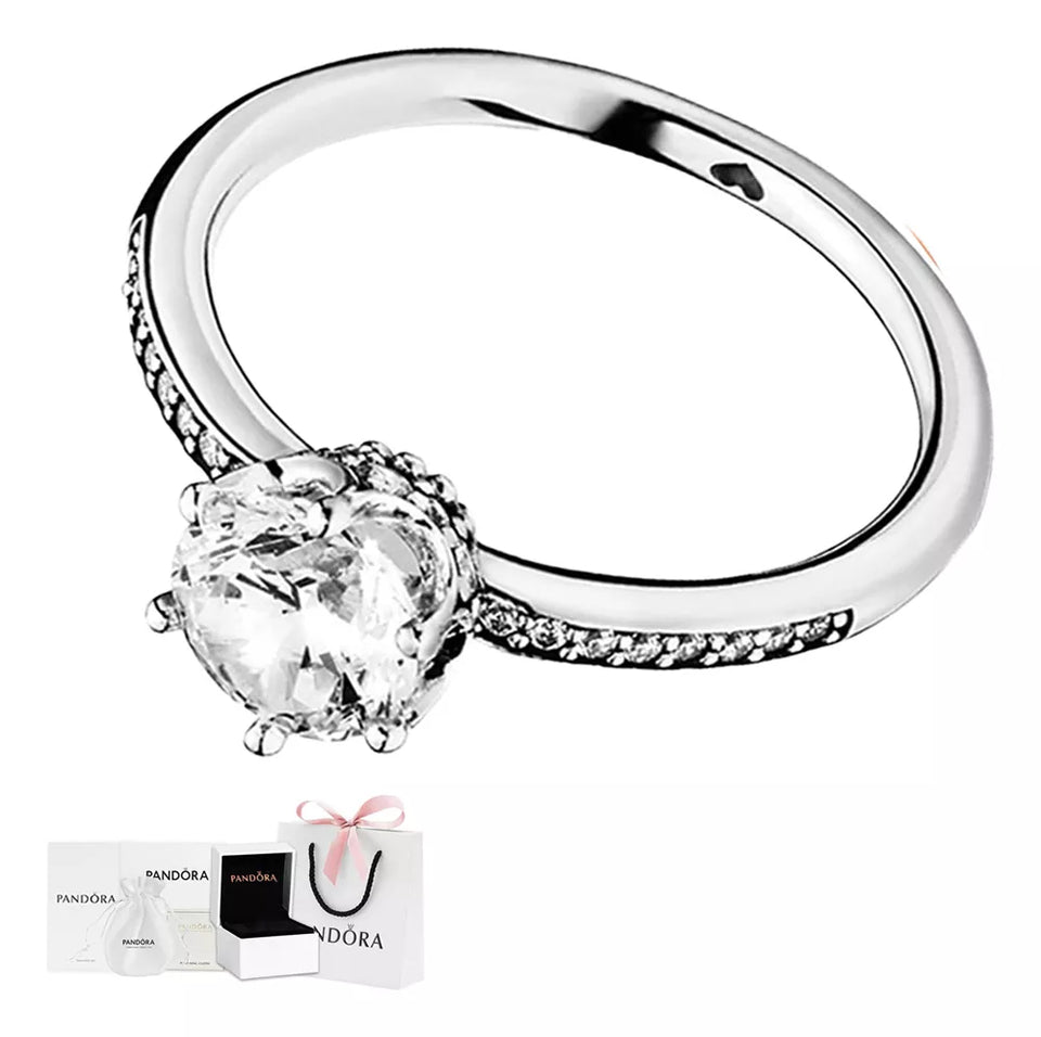 ANILLO COMPROMISO PANDORA CORONA TRANSPARENTE + KIT DE REGALO