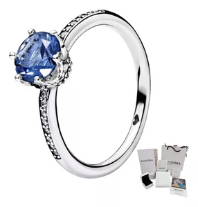 ANILLO COMPROMISO PANDORA CORONA DESLUMBRANTE AZUL + KIT DE REGALO
