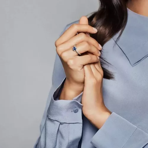 ANILLO COMPROMISO PANDORA CORONA DESLUMBRANTE AZUL + KIT DE REGALO