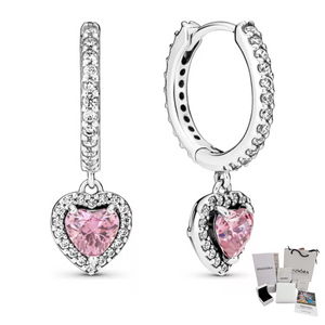 ARETES PENDIENTES DE ARO CORAZÓN ROSA PANDORA + KIT DE REGALO