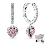 ARETES PENDIENTES DE ARO CORAZÓN ROSA PANDORA + KIT DE REGALO