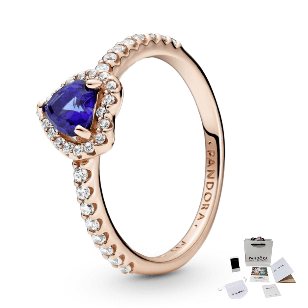 ANILLO DESLUMBRANTE PROMESA CORAZÓN AZUL PANDORA ROSE GOLD