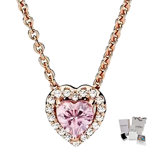 COLLAR PANDORA ORO ROSA CORAZON ELEVADO ROSA + KIT DE REGALO