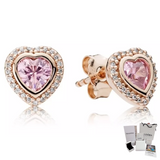 ARETES PENDIENTES PANDORA CORAZON ELEVADO ORO ROSA + KIT DE REGALO