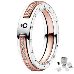 ANILLO LOGO Y PAVE 2 TONOTS SIGNATURE PANDORA + KIT DE REGALO
