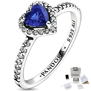 ANILLO PANDORA PROMESA CORAZON ELEVADO AZUL MARINO + KIT DE REGALO